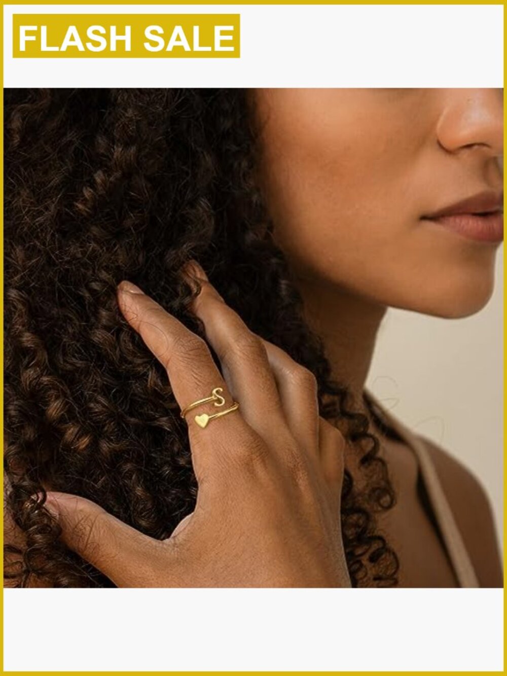 Initial Heart Rings for Women β Adjustable 14K Gold Plated Stackable Rings - Picture 5 of 7